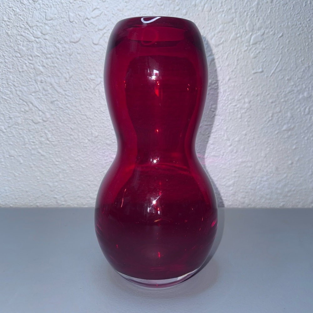 Vintage Moulin Rough 9" Ruby Glass Vase HEAVY